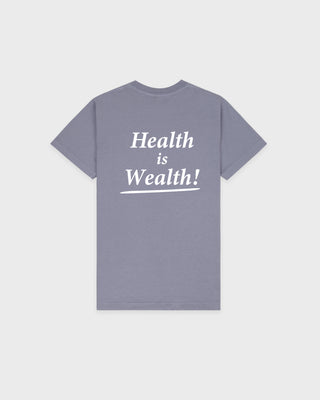 Health Is Wealth T-Shirt - Faded Indigo/White