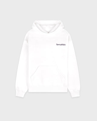 White hoodie with 'Sperry & Rich' logo on a light gray background