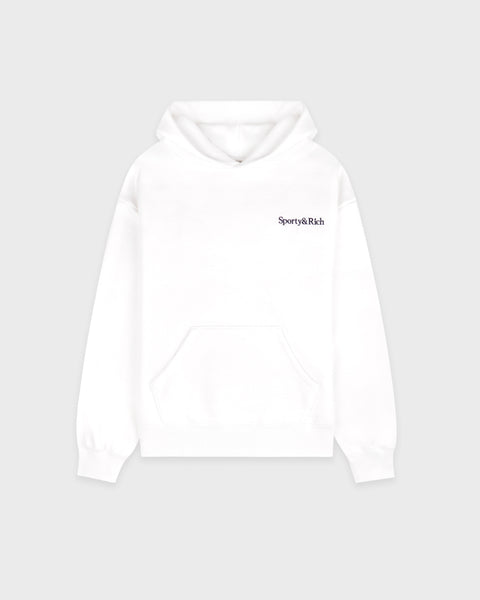 Serif Logo Embroidered Hoodie - White/Navy