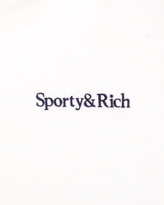 Serif Logo Embroidered Hoodie - White/Navy