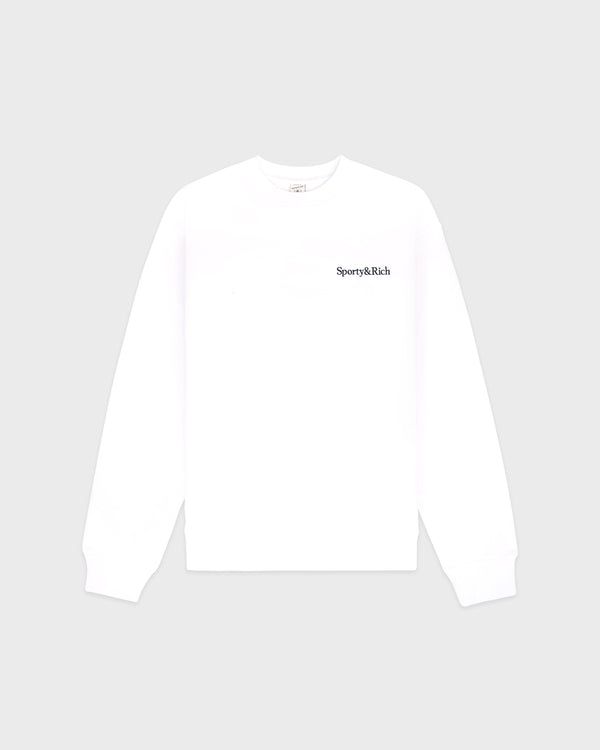 Serif Logo Embroidered Crewneck - White/Navy