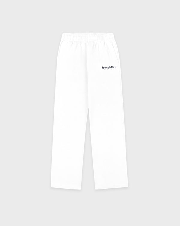 Serif Logo Embroidered Wide Sweatpant - White/Navy