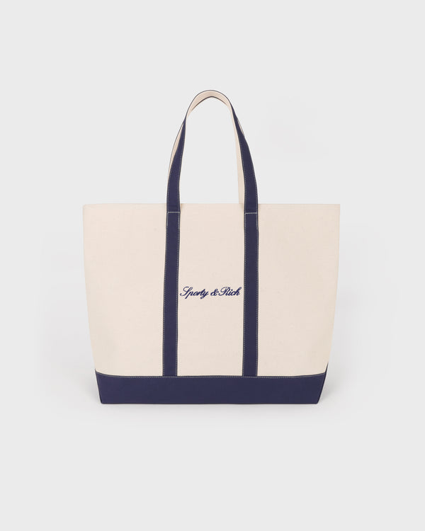 Signature Logo Large Tote - Natural/Dark Navy