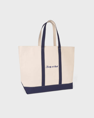 Signature Logo Large Tote - Natural/Dark Navy
