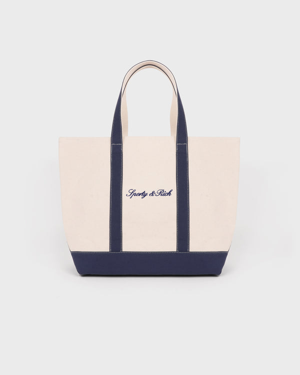 Signature Logo Medium Tote - Natural/Dark Navy