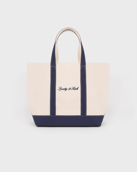 Signature Logo Medium Tote - Natural/Dark Navy