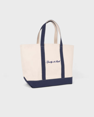 Signature Logo Medium Tote - Natural/Dark Navy