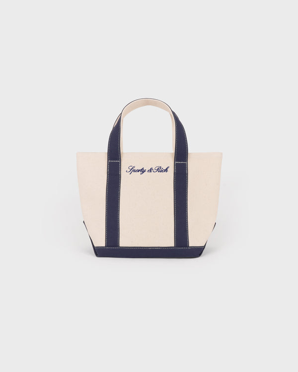 Signature Logo Mini Tote - Natural/Dark Navy