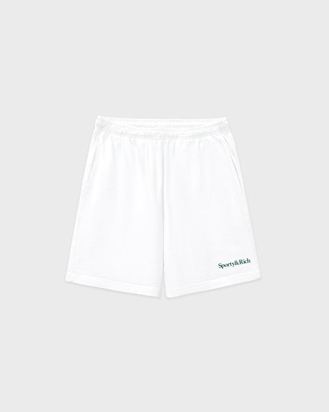 Serif Logo Gym Short - White/Forest