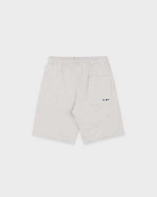 Dodgers Serif Gym Short in Heather Gray/Navy features an elastic waistband, side pockets, and navy Sporty & Rich and LA logos on the legs. Made in Portugal from 100% cotton for comfort and style.