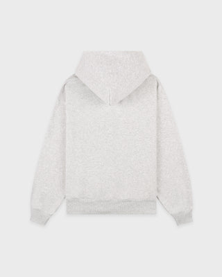 Presenting the Wellness Ivy Zip Hoodie in Heather Gray/Light Navy: an oversized-fit, 100% cotton zip-up hoodie featuring "WELLNESS" in light navy text on the left chest, complete with front pockets and a comfortable hood.