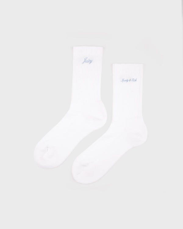 Juicy Script Sock - White/Sky Blue