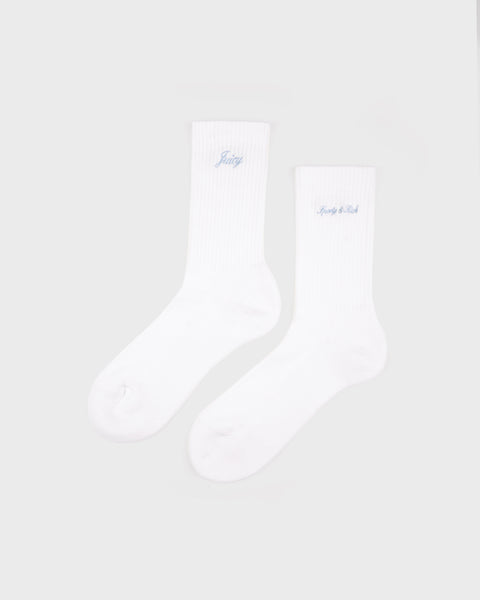 Juicy Script Sock - White/Sky Blue