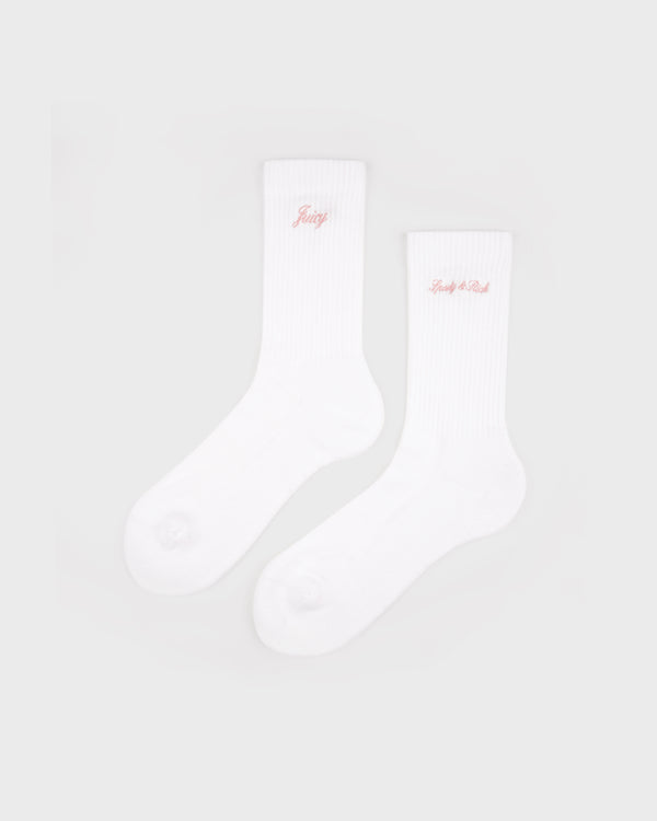 Juicy Script Sock - White/Rose