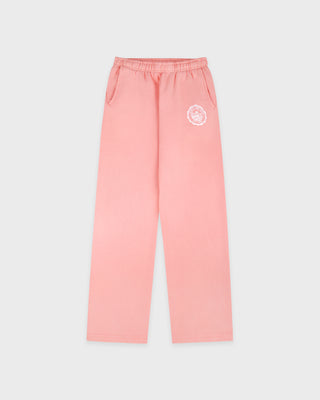 Pink pants with a logo on a white background