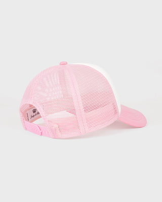 Pink mesh cap on a light gray background