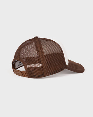 Brown mesh cap on a light gray background