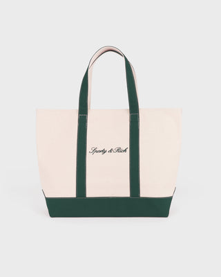 Signature Logo Large Tote - Natural/Forest Green