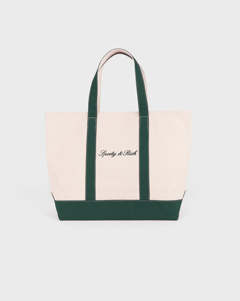 Signature Logo Large Tote - Natural/Forest Green