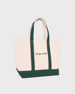 Signature Logo Large Tote - Natural/Forest Green