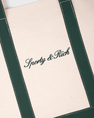 Signature Logo Medium Tote - Natural/Forest Green