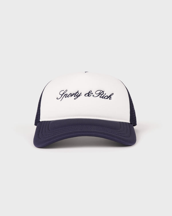 Signature Logo Trucker Hat - White/Dark Navy