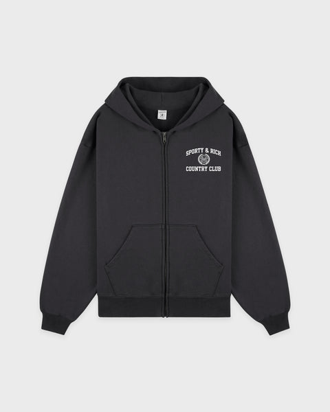 Varsity Crest Zip Hoodie - Carbon