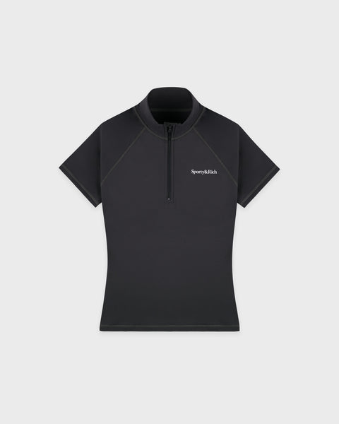 Serif Logo SS Sports Quarter Zip - Carbon