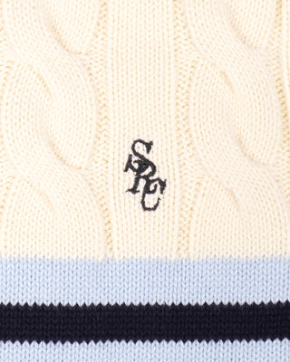 SRC Cableknit V - Neck Sweater - Ecru/Navy/Ciel