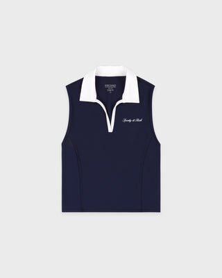 Signature Logo Sports Polo Vest - Navy/White