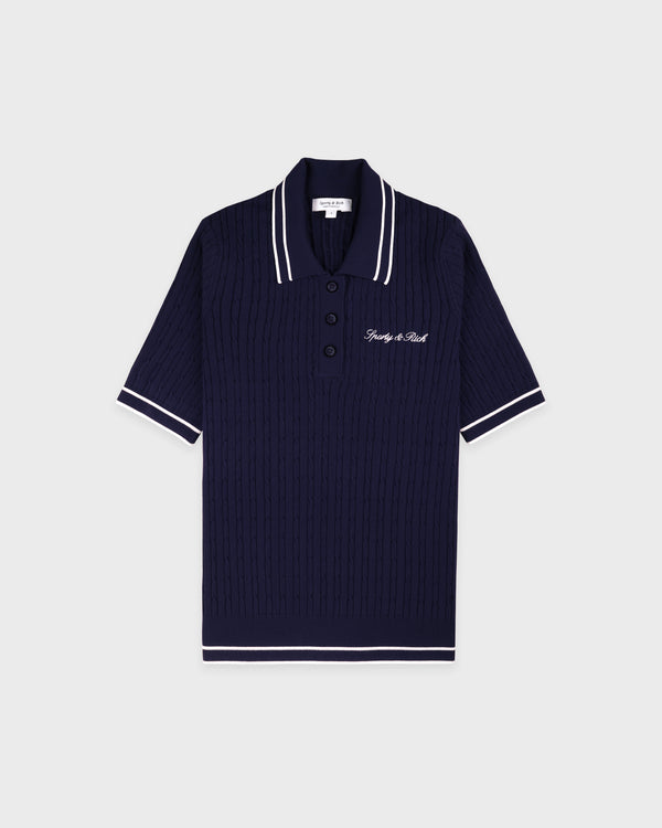 Signature Logo Mini Cable Polo - Navy/White