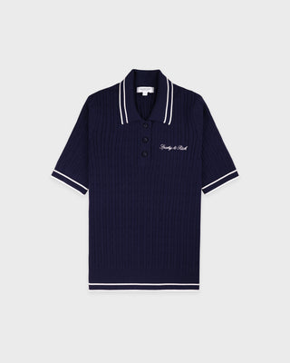 Signature Logo Mini Cable Polo - Navy/White