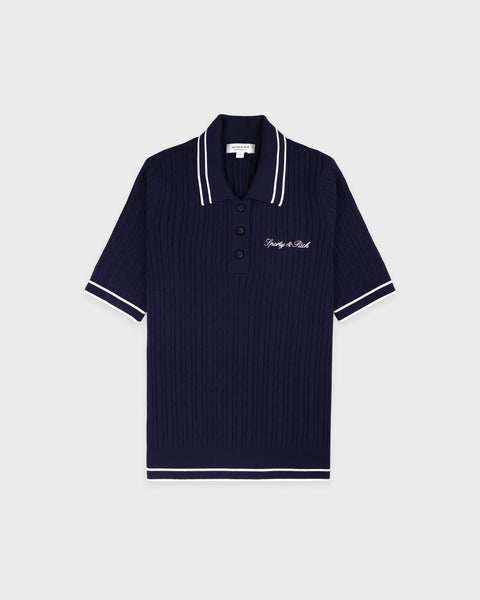 Signature Logo Mini Cable Polo - Navy/White