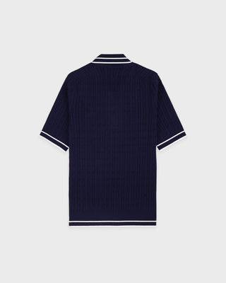 Signature Logo Mini Cable Polo - Navy/White