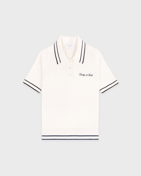 Signature Logo Mini Cable Polo - Ecru/Navy