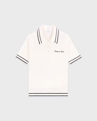 Signature Logo Mini Cable Polo - Ecru/Navy