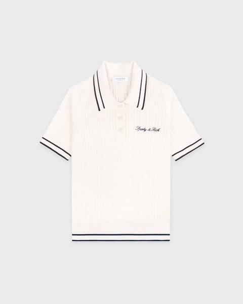 Signature Logo Mini Cable Polo - Ecru/Navy