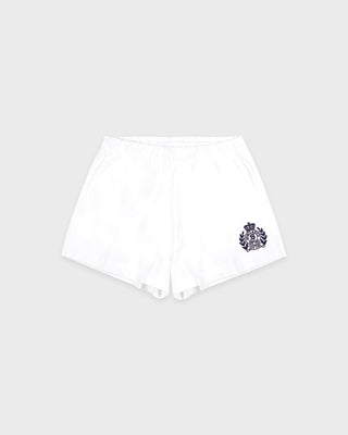 White boxer briefs with a logo on a light gray background