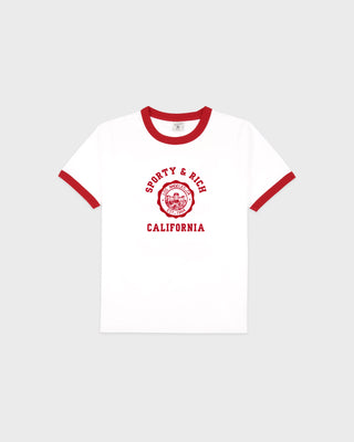 California Emblem Soft Ringer Tee - White/Ruby
