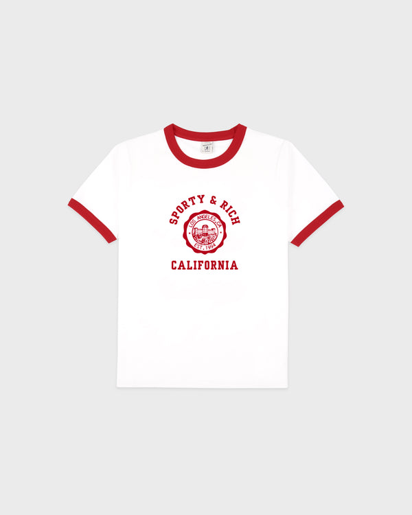 California Emblem Soft Ringer Tee - White/Ruby