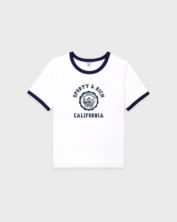 California Emblem Soft Ringer Tee - White/Dark Navy