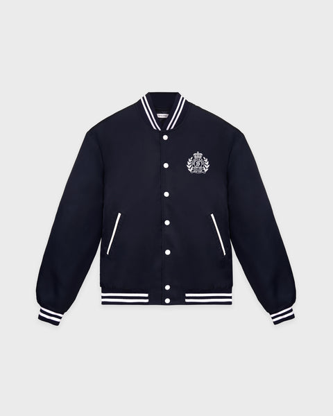 H&W Crest Oversized Varsity Jacket - Dark Navy