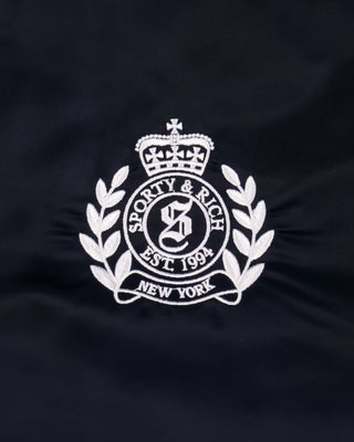 White logo on a black background