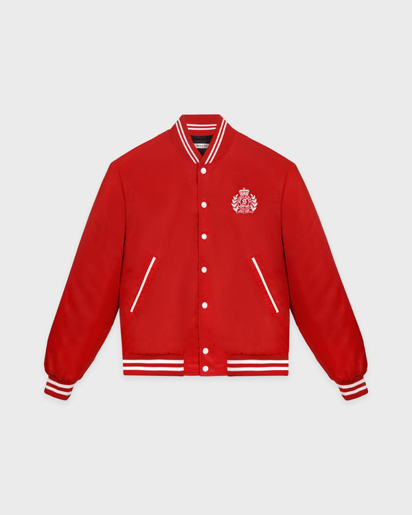 H&W Crest Oversized Varsity Jacket - Ruby