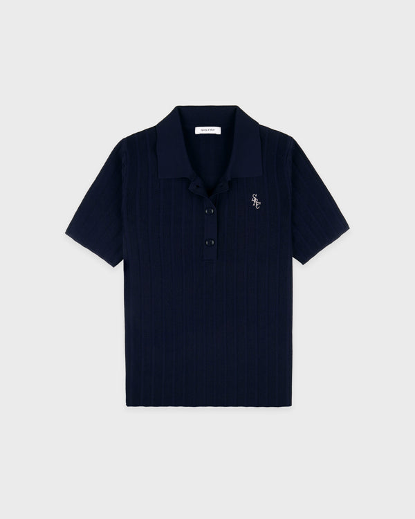 SRC Ribbed Polo - Dark Navy/White