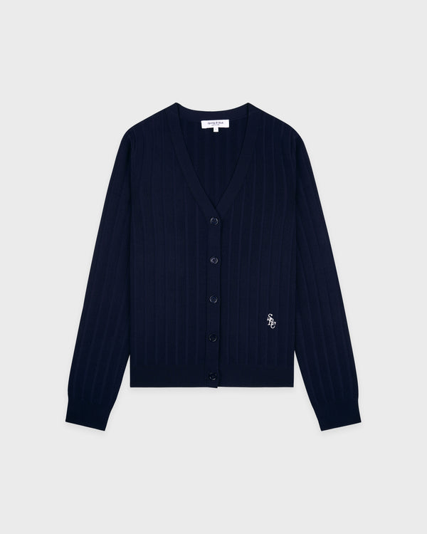 SRC Ribbed Cardigan - Dark Navy/White