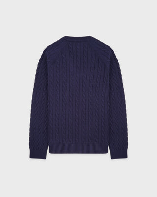 NY Crest V-Neck Cable Sweater - Light Navy/Ecru
