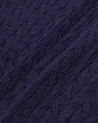 NY Crest V-Neck Cable Sweater - Light Navy/Ecru