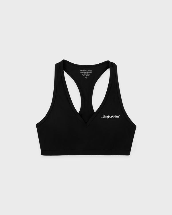 Signature Logo V-Neck Sports Bra - Black/White