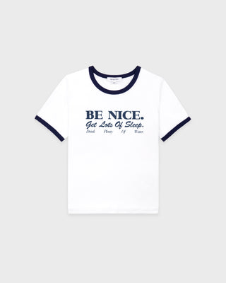 Be Nice Soft Ringer Tee - White/Light Navy